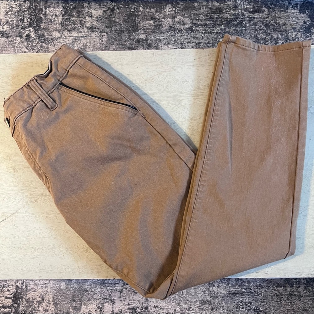 FRIED-DENIM Slim Fit Khaki Pants with Faux Leather Pocket Trim | 34 x 30 (F10011